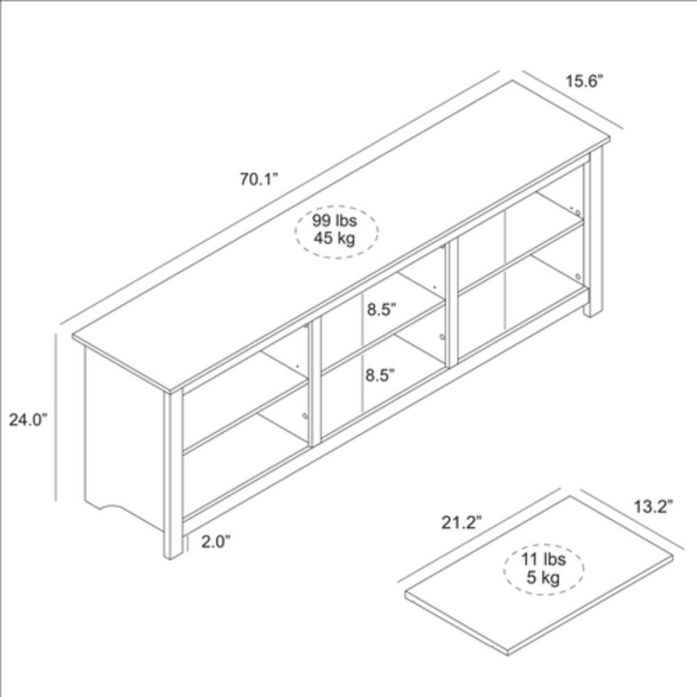 15.6"  
70.1"  
99 lbs / 45 kg  
8.5"  
8.5"  
24.0"  
2.0"  
21.2"  
11 lbs / 5 kg  
13.2"