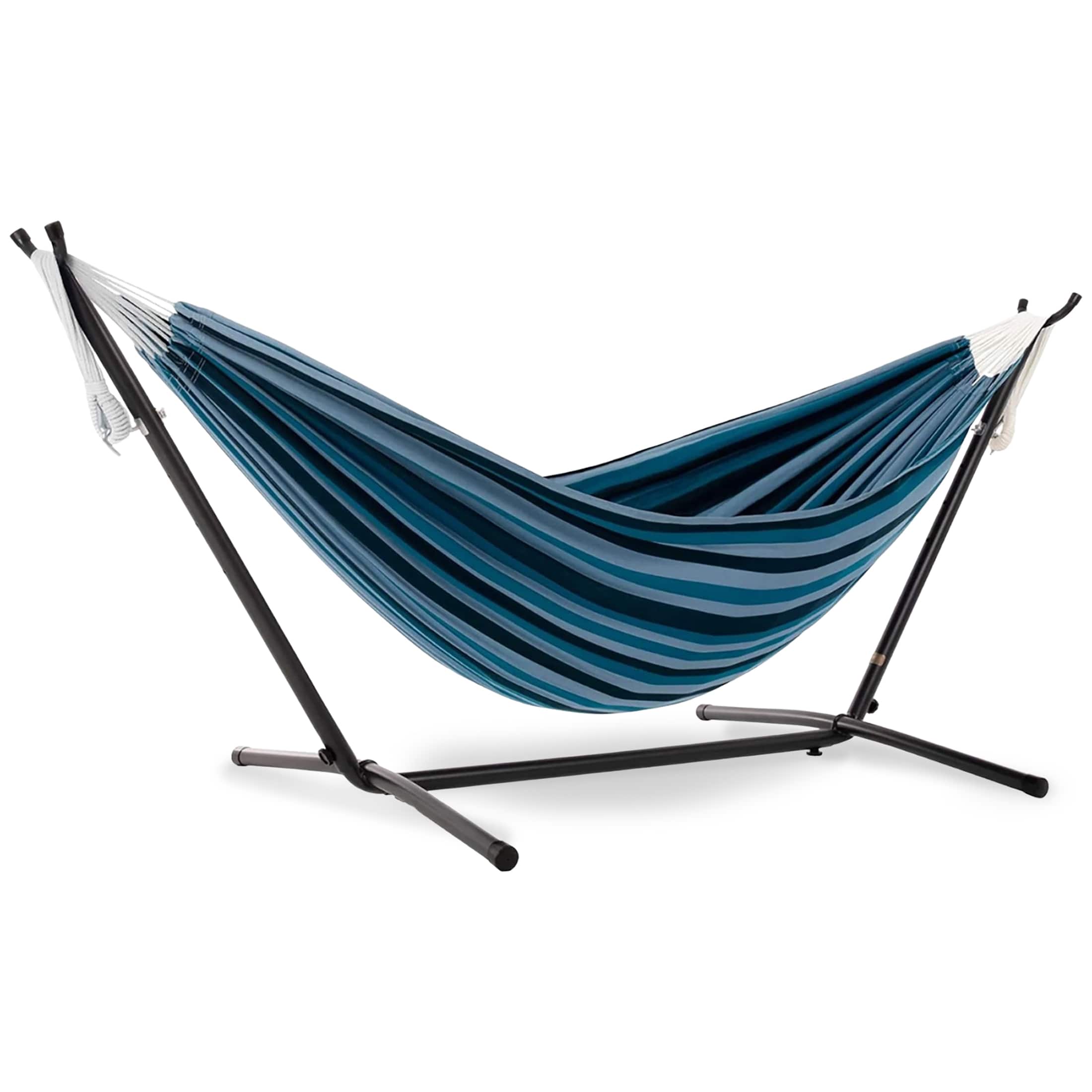 Vivere - Double Cotton Hammock, Comfortable Daybed, Steel Stand, 9', Lagoon - Blue