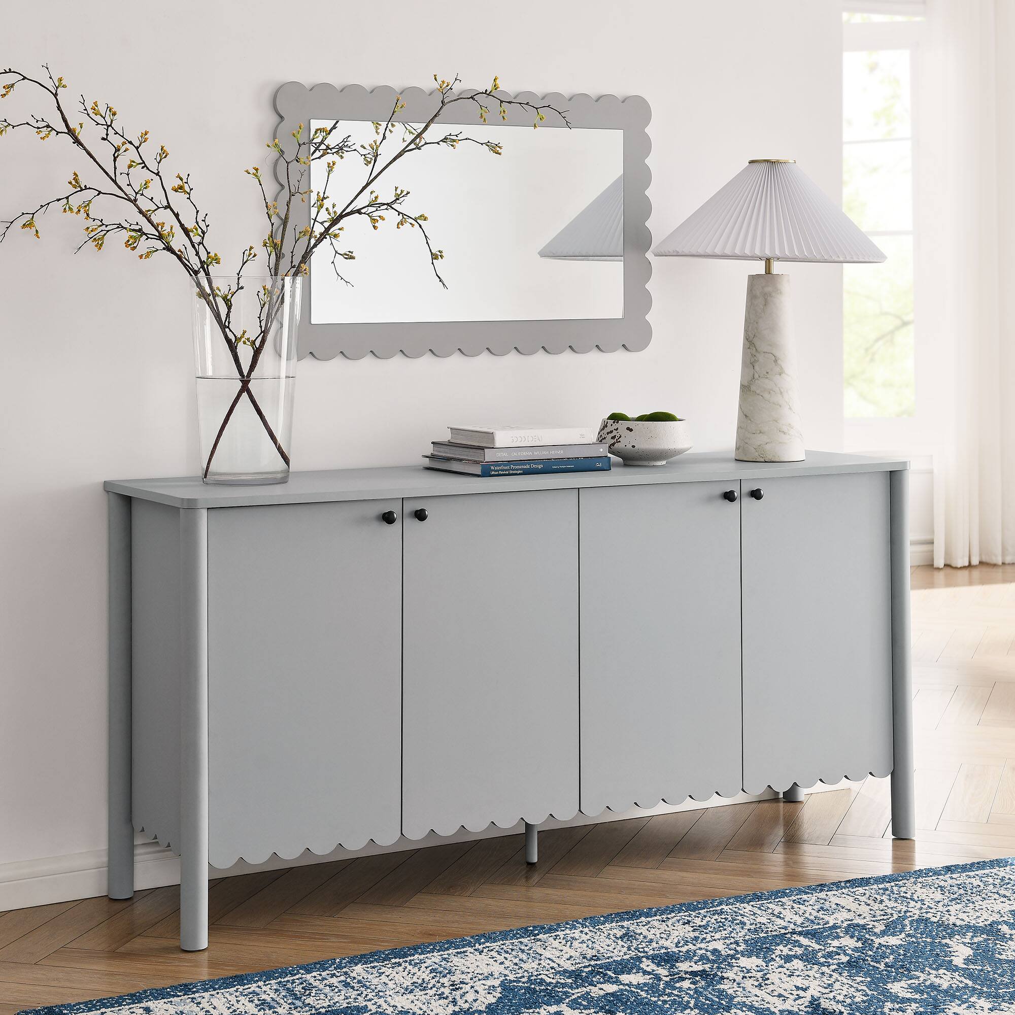 Alt View 1. Modway - Emmeline 66" 4-Door Scalloped Sideboard Cabinet by Modway - Light Gray.