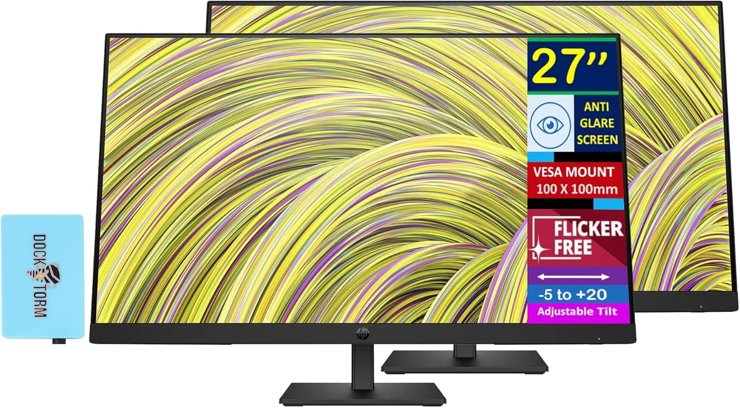 HP - 27'' FHD IPS Monitor with 5ms Response Time, Anti-Glare, Flicker Free, VESA Mount, VGA, HDMI & DKZ Hub, 2 Pack - Black