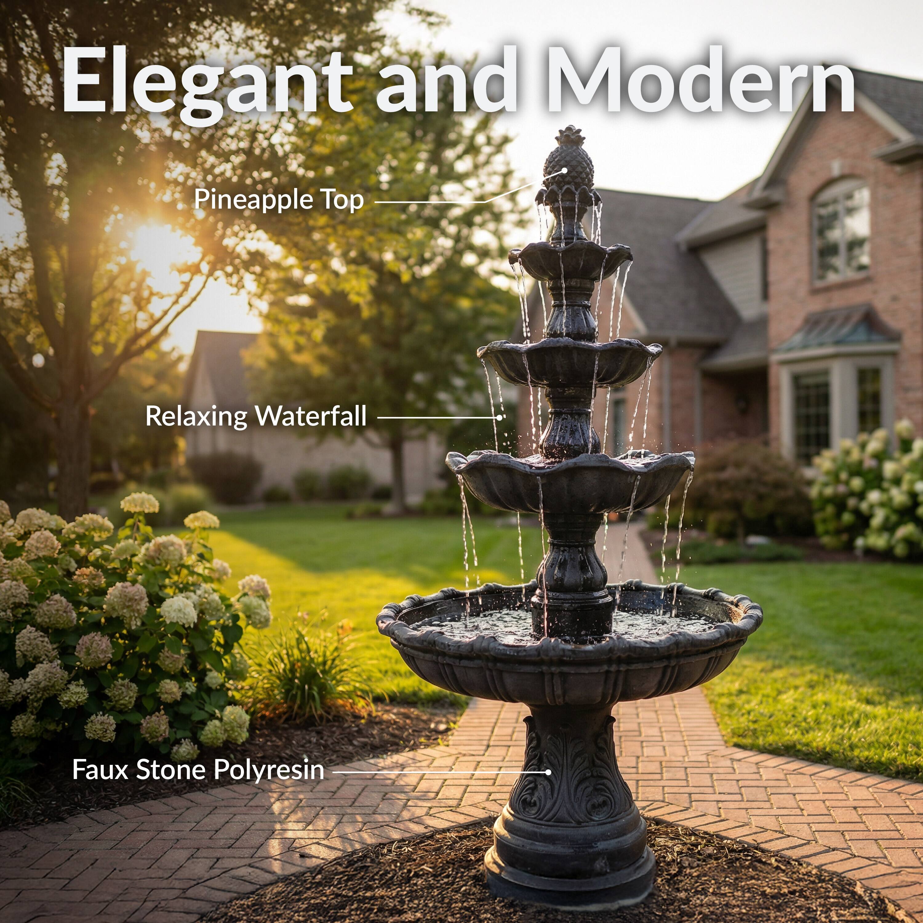 Elegant and Modern

- Pineapple Top
- Relaxing Waterfall
- Faux Stone Polyresin