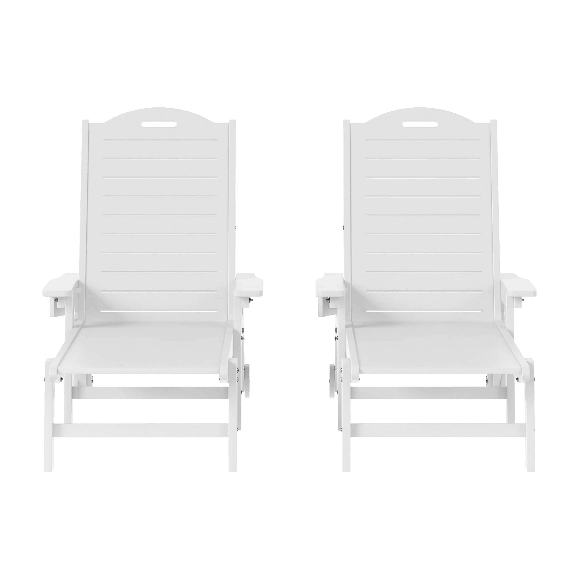 WestinTrends- Aruba Outdoor HDPE Patio Chaise Lounges With Wheels & Cup Holder (Set of 2)- White