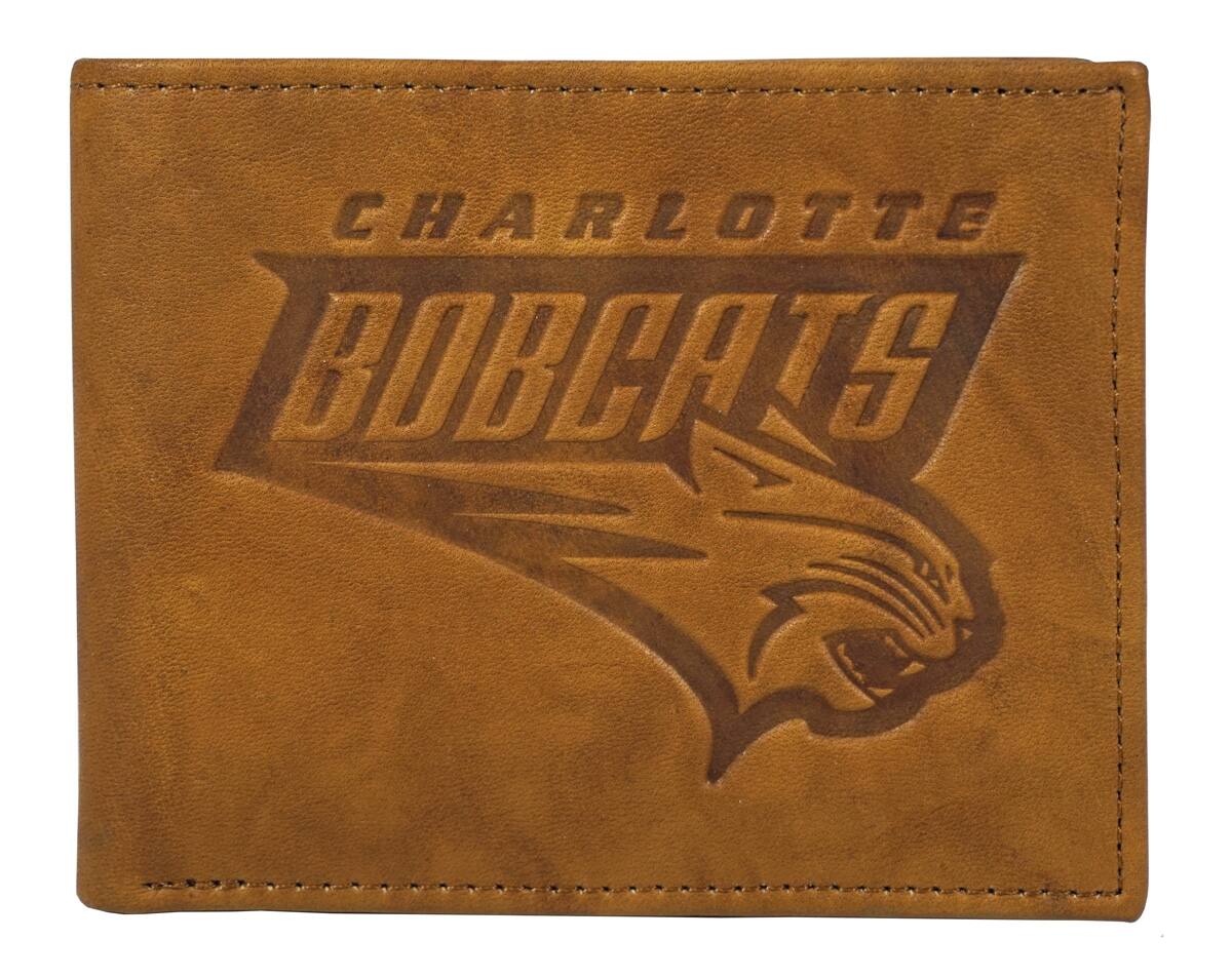 Rico Industries - Charlotte Bobcats - Classic Logo (2012-2014) - Brown Leather Embossed Bifold Passcase Wallet - Multi