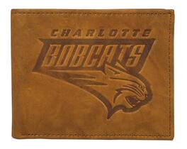 Rico Industries - Charlotte Bobcats - Classic Logo (2012-2014) - Brown Leather Embossed Bifold Passcase Wallet - Multi