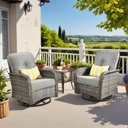 Ovios - 3 PCS Outdoor Patio Furniture Set Swivel Rocking Chairs Wicker Glider Chairs with Side Table - Dark Gray