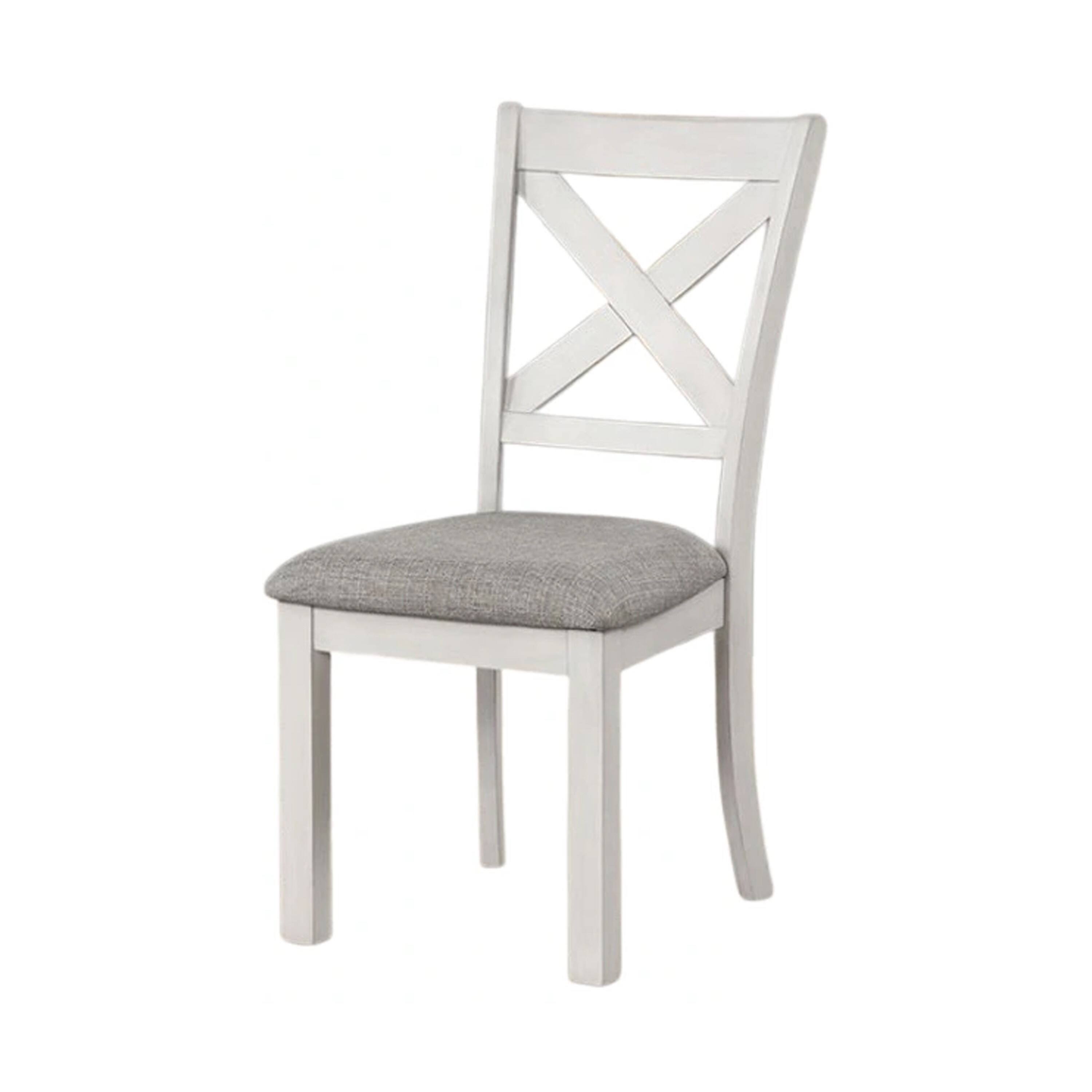 Alt View 1. Manhattan Lane - Rone Side Dining Chair Set of 2, Rustic White Rubberwood, Gray Fabric - Rustic White Oak, Gray.