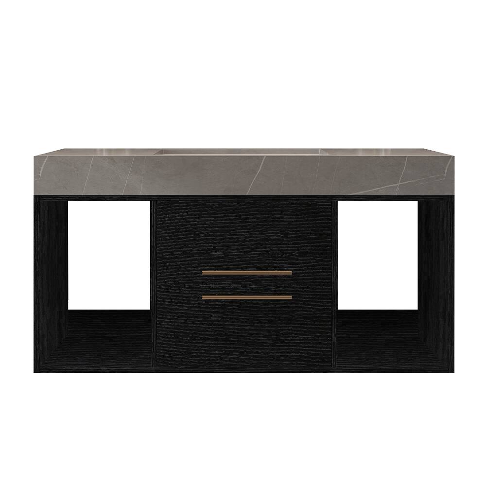 Alt View 4. Loheer - Loheer 39.4 inch floating bathroom vanity Black Wall Mounted Vanity with Sintered Stone Top Ceramic Sink - Black, Gray.