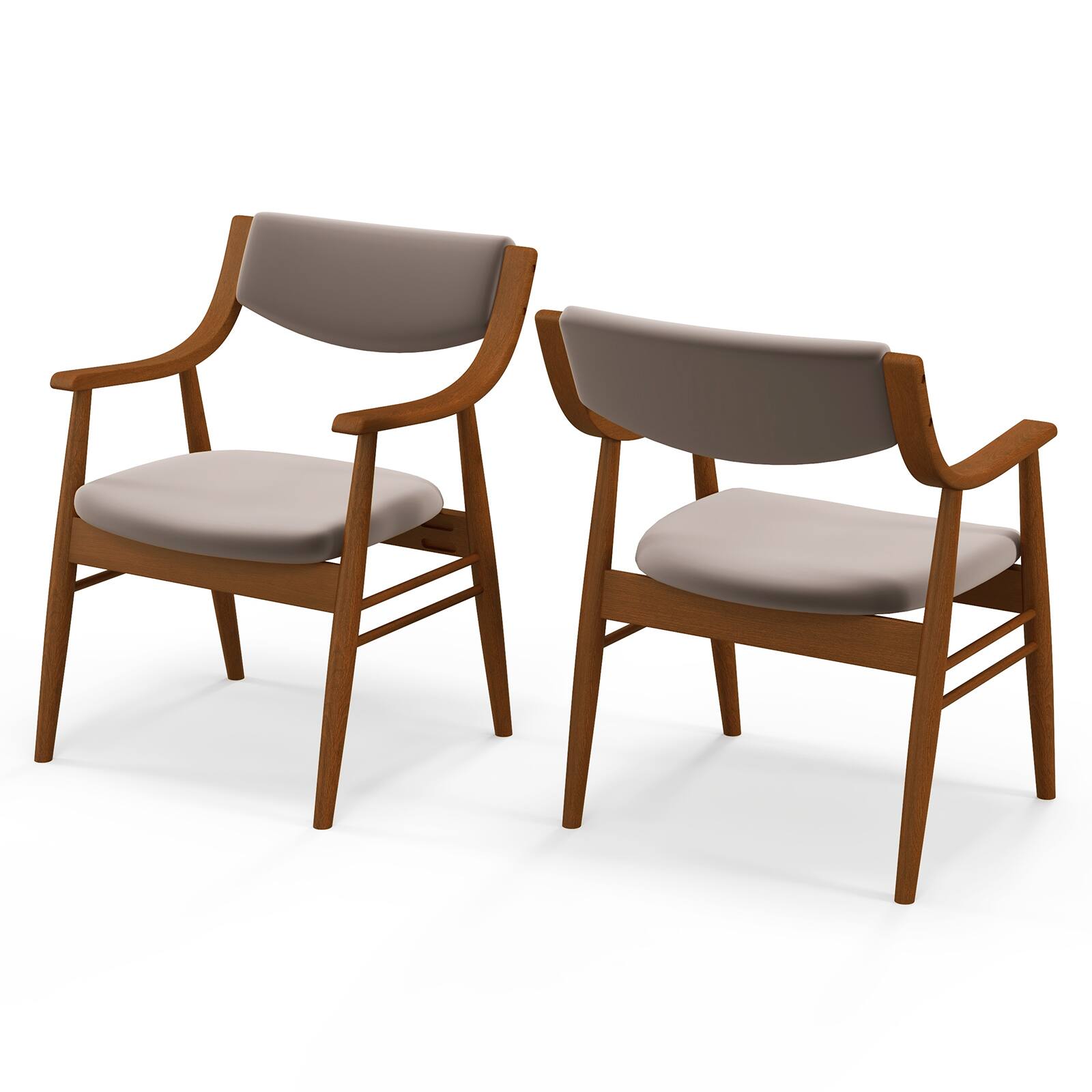 Alt View 9. Gymax - Gymax Set Of 4 Velvet Dining Chair w/ Padded Seat & Back Armrests Rubber Wood Frame Gray - Walnut, Gray.