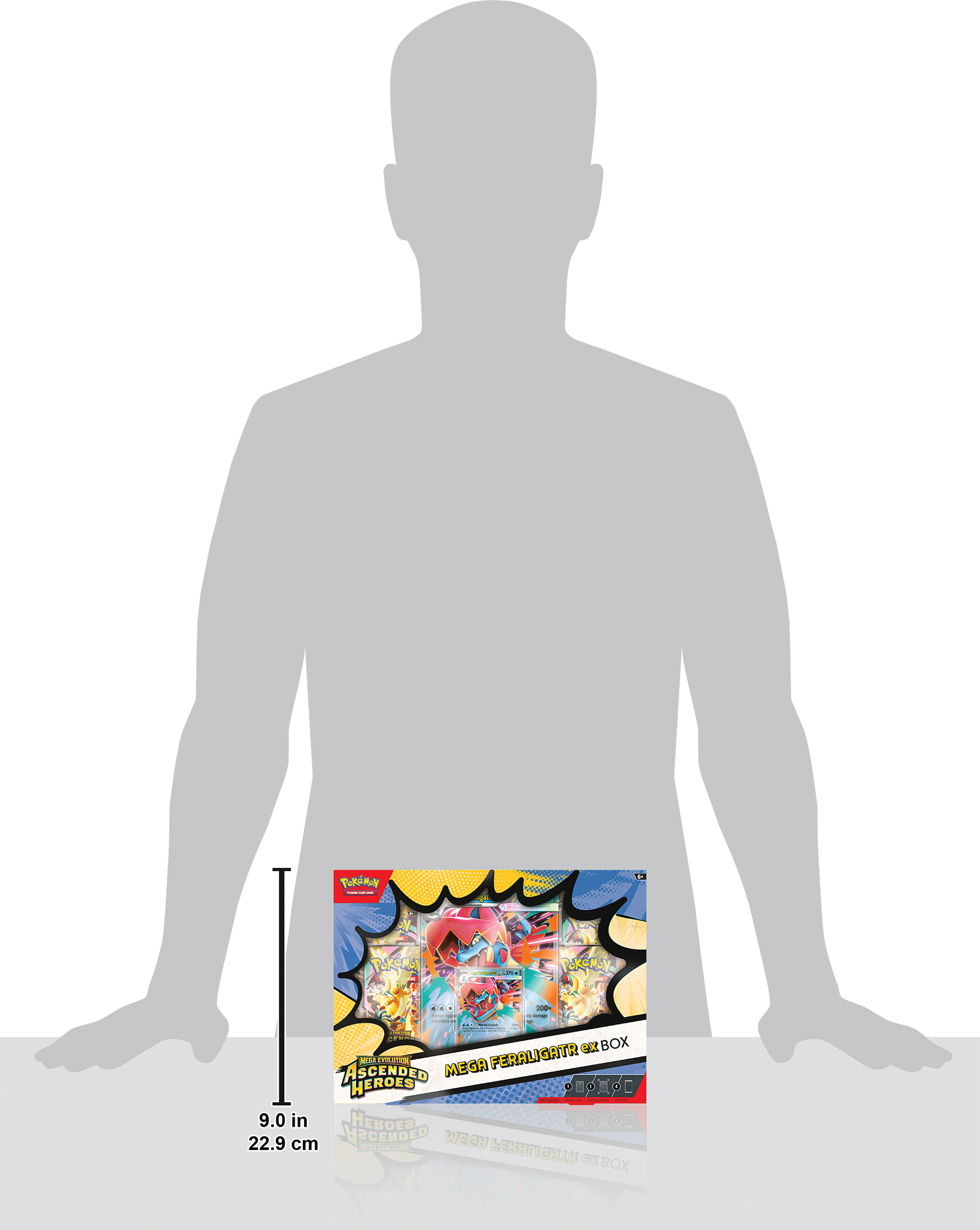 TuRR | CIE Pokeral - OaRE X0 BOX TSTE MEGA FERALIGATR ASCENDED HEROES D 9.0 in E? C3ONOSH WECH 22.9 cm - RER - LBAS 23 BOX