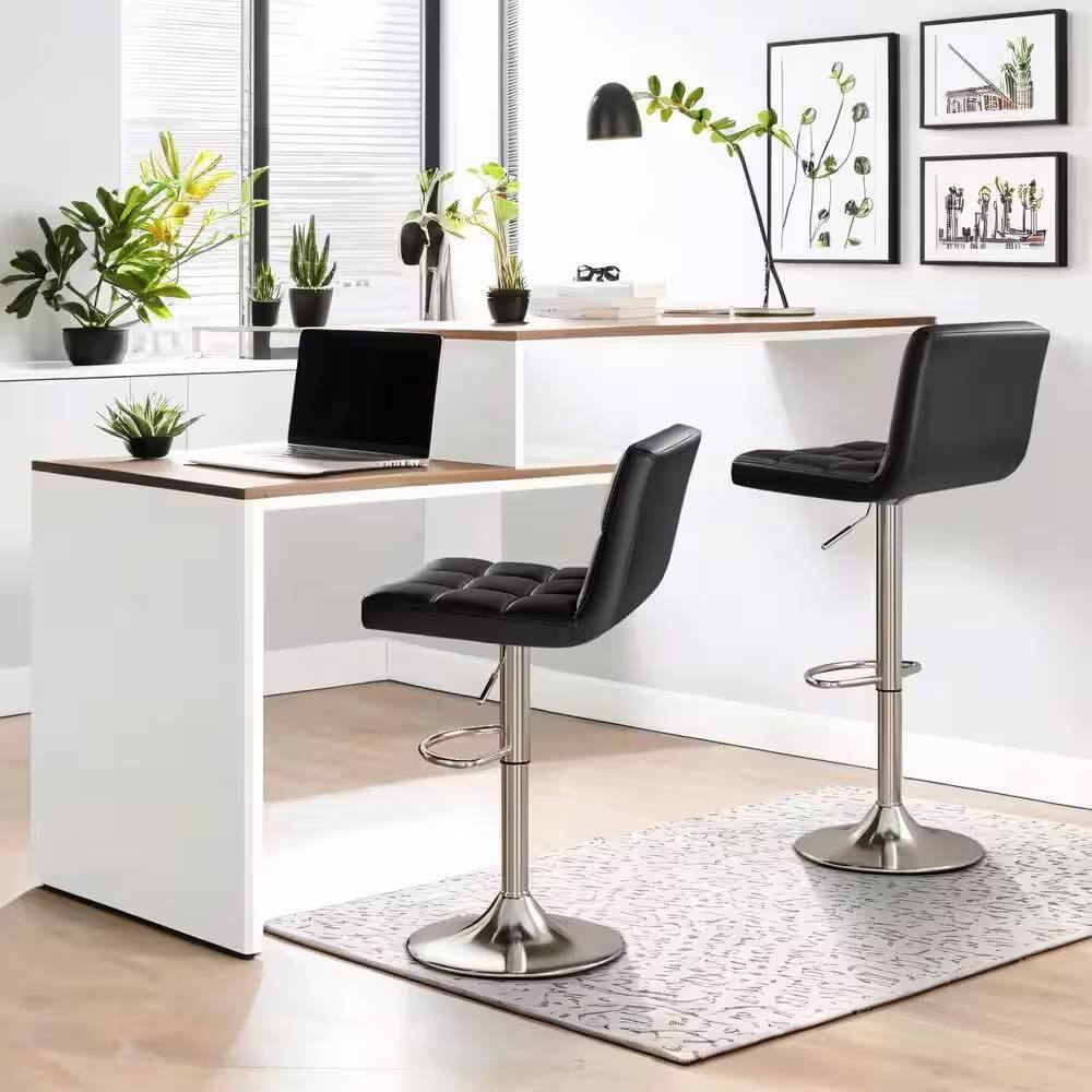 Angle. Hivvago - Set of 2- Black Faux Leather Barstool with Low Back Swivel Seat - black.