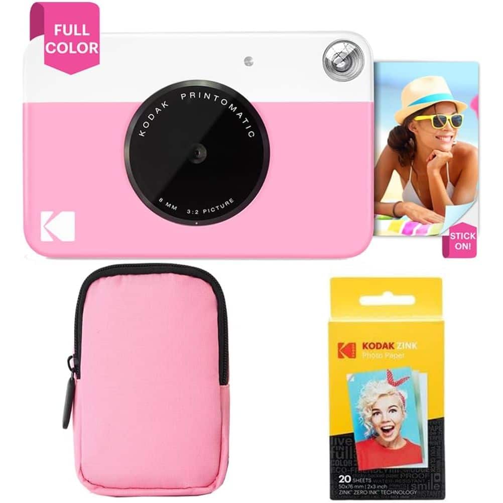 Kodak - Printomatic Instant Print Camera Bundle with Soft Case & 20-Pack Zink Photo Paper - Pink
