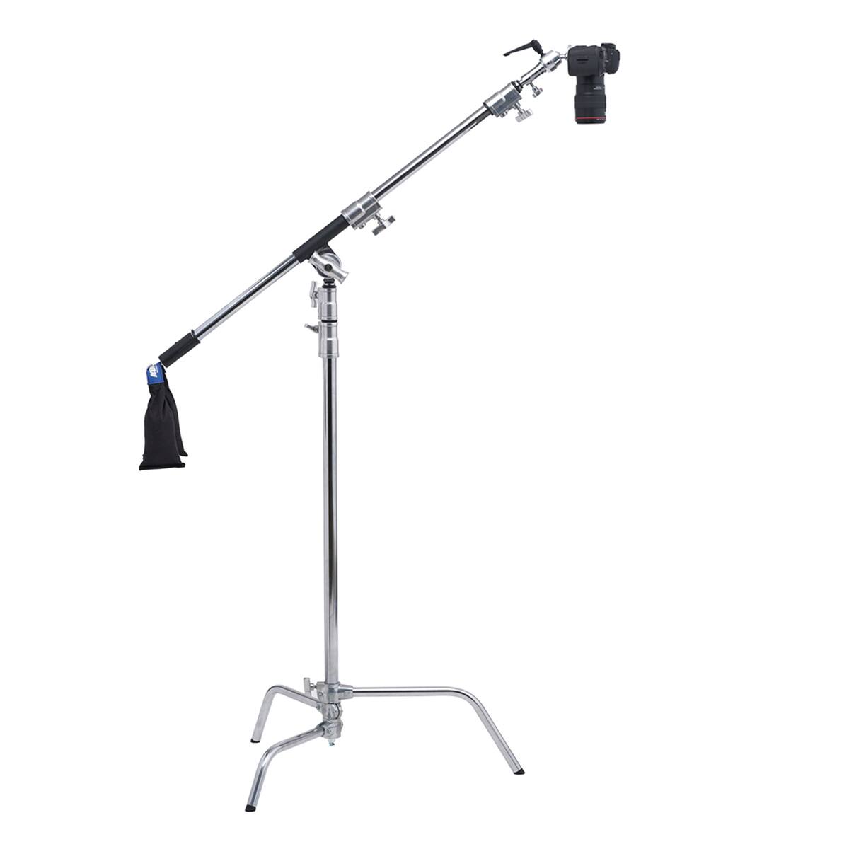 Front. Kupo - Kupo 40" Master C-Stand with Sliding Leg with Baby Boom, Grip Head, Camera Mounting Plate and 10 lbs Weight Bag.
