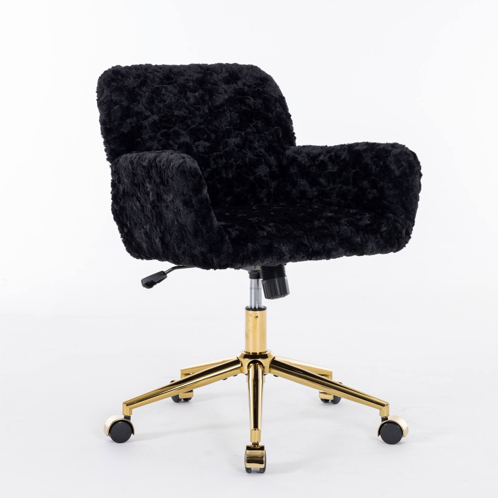 Back. GOODSILO - Premium Adjustable Swivel Office Chair with Golden Metal Base and Plush Velvet Upholstery for Home or Office Use - Black.