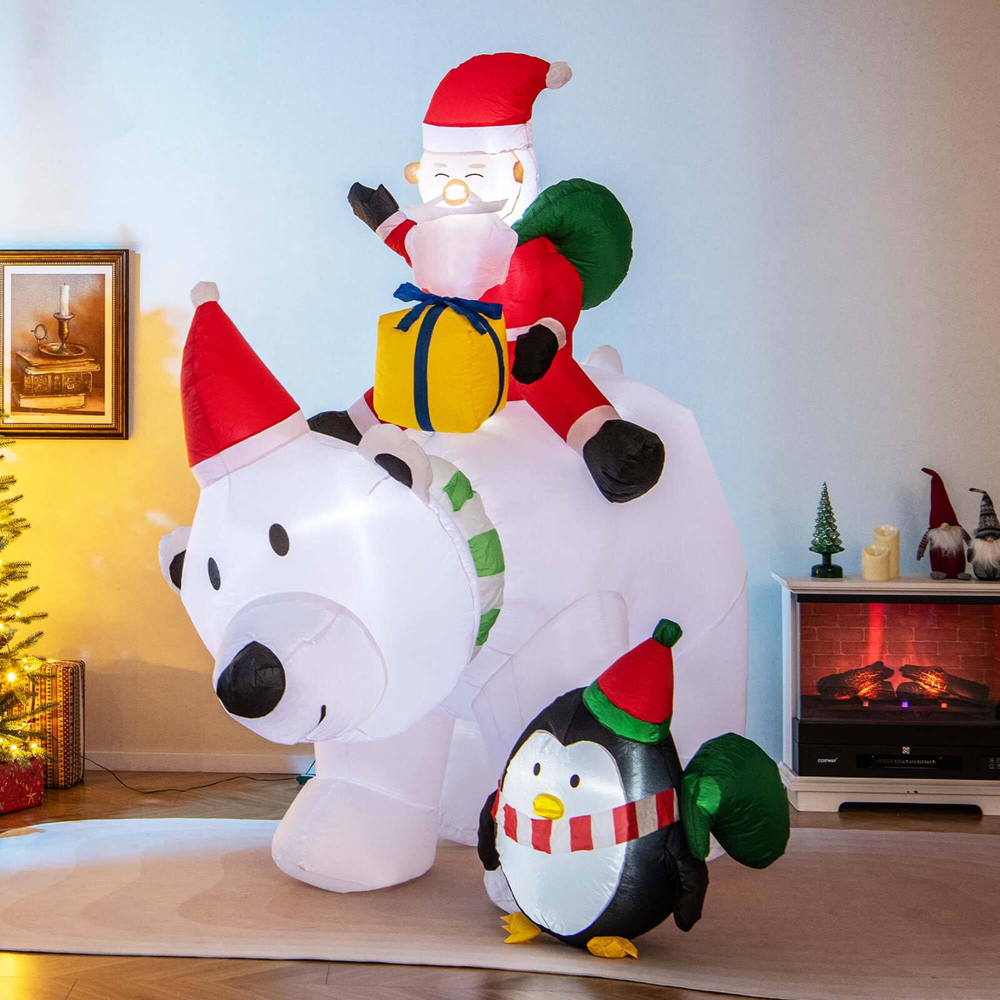 Alt View 3. Costway - Costway 7 FT Tall Inflatable Polar Bear with Penguin Gift Bags & Gift Box Shaking Head - Multicolor.