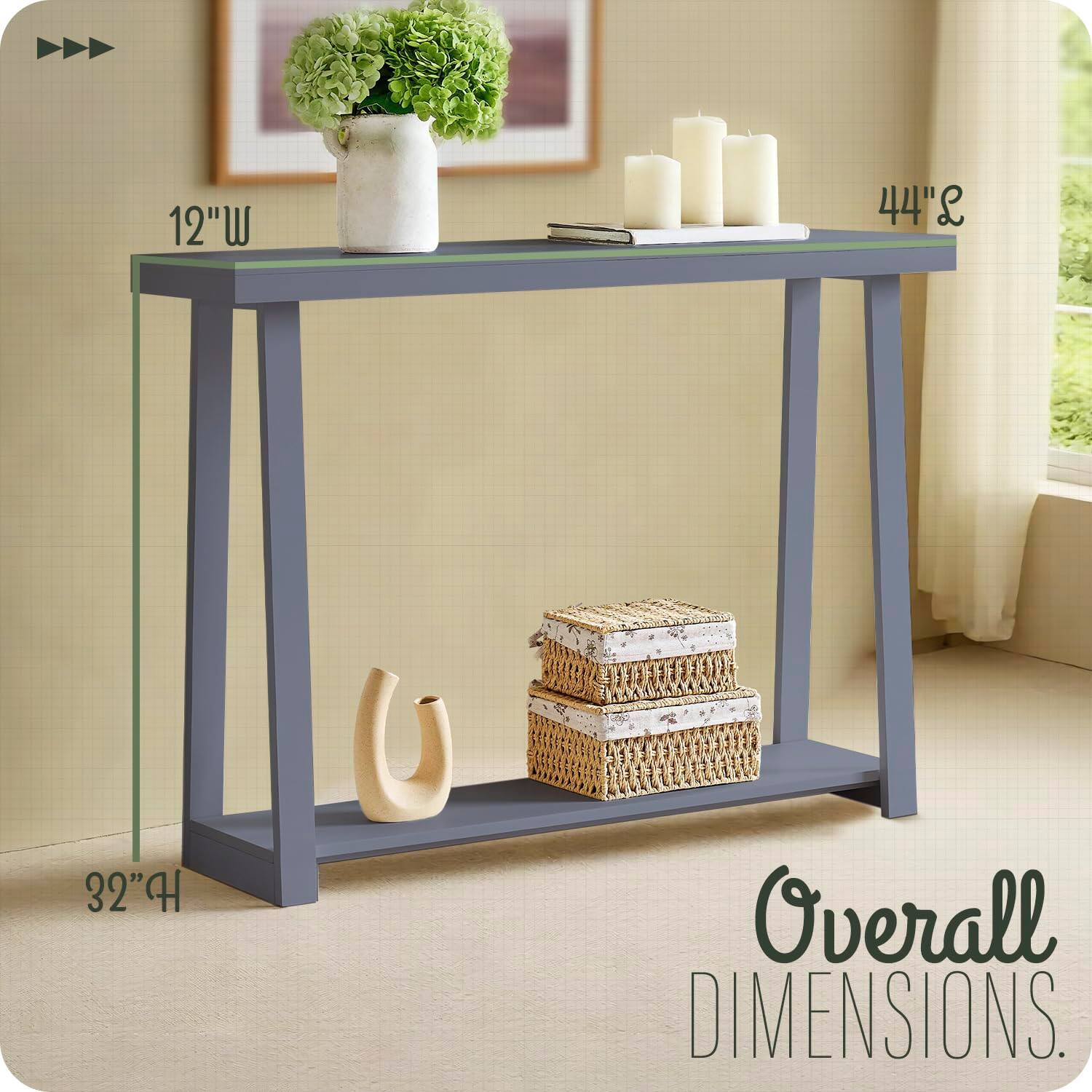 12"W  
44"L  
32"H  

Overall DIMENSIONS.