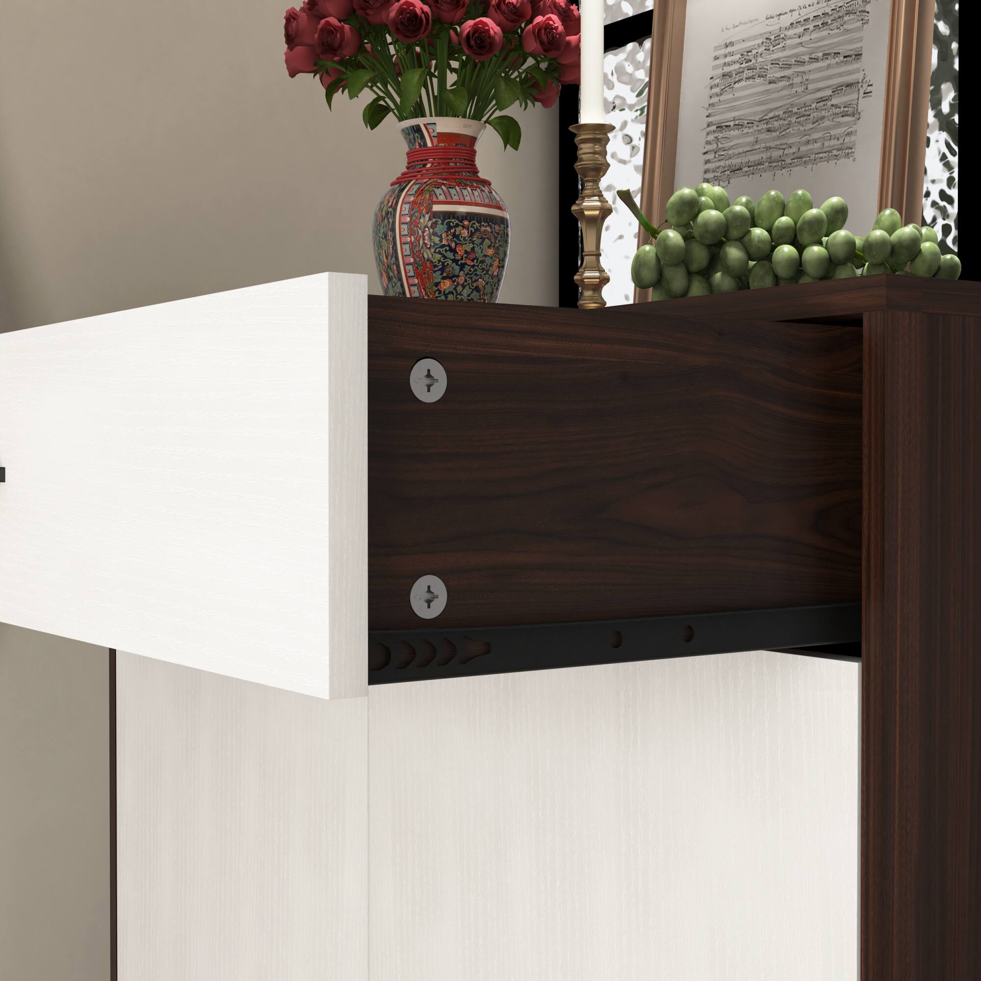 Alt View 5. GOODSILO - 4-Tier Shoe Storage Cabinet with Adjustable Shelves and Spacious Drawer for Entryway and Hallway Organization - Walnut.