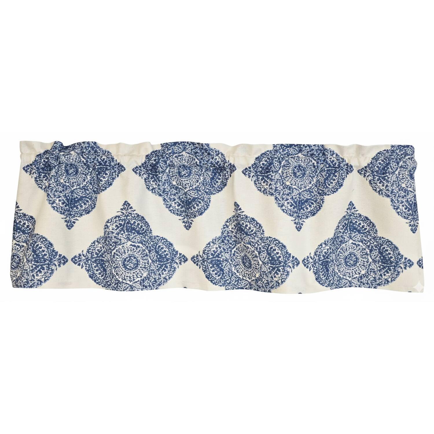 Left. RLF Home - RLF Home 100% Cotton High Quality Lazaro Tailored Window Valance with 1.5" Rod Pocket 50" W X 12" L Blue - Blue.