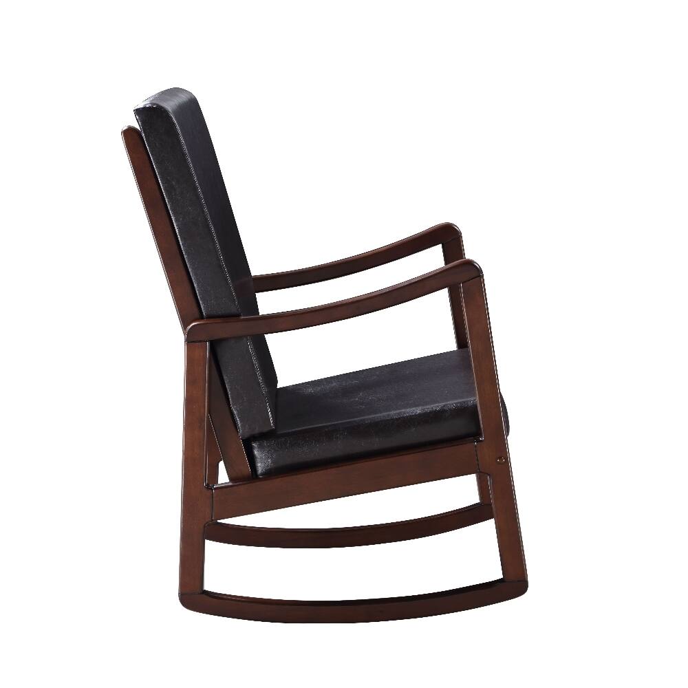 Left. Loheer - Loheer Dark Brown Synthetic Leather Rocking Chair Espresso Finish Upholstered Rocker with Rubber Wood Frame - Dark Brown.