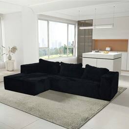 Kadyn - L-Shaped Cloud Sectional Sofa, Features Plush Corduroy Upholstery and Deep Comfort Seating, No Assembly - Black
