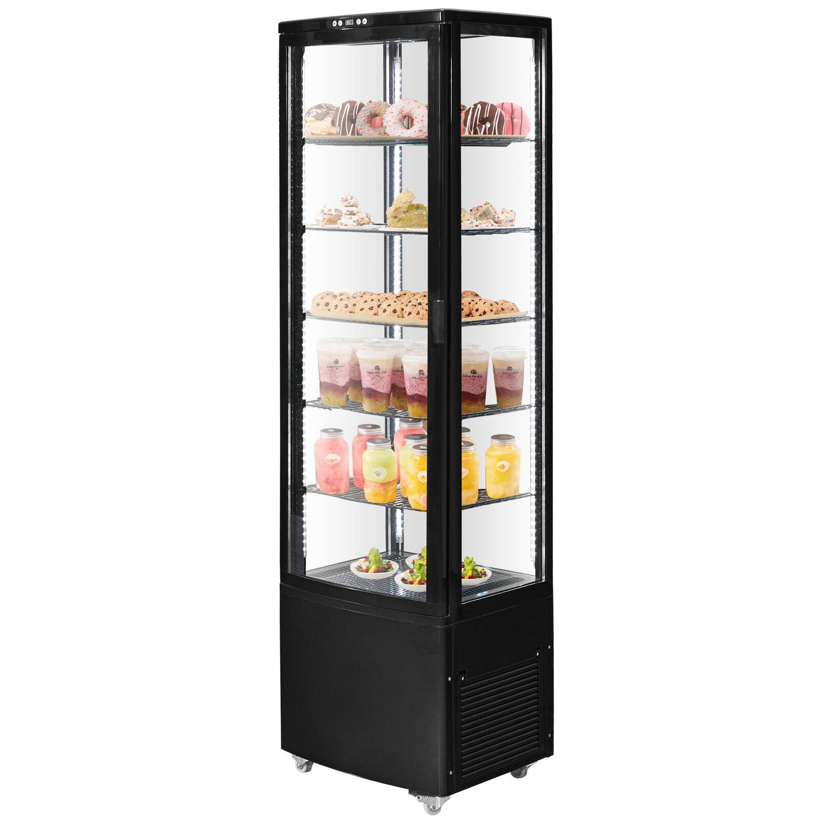 VEVOR - Refrigerated Display Case, 9.8 Cu.Ft./278L Large Pastry Display Case, 5-Tier Commercial Display Refrigerator - Black