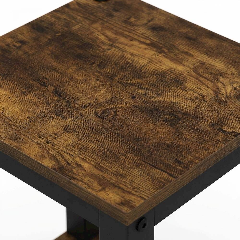 Alt View 2. FurniFact - Small Amber Pine and Black End Table with Sleek Design - Amber Pine/Black.