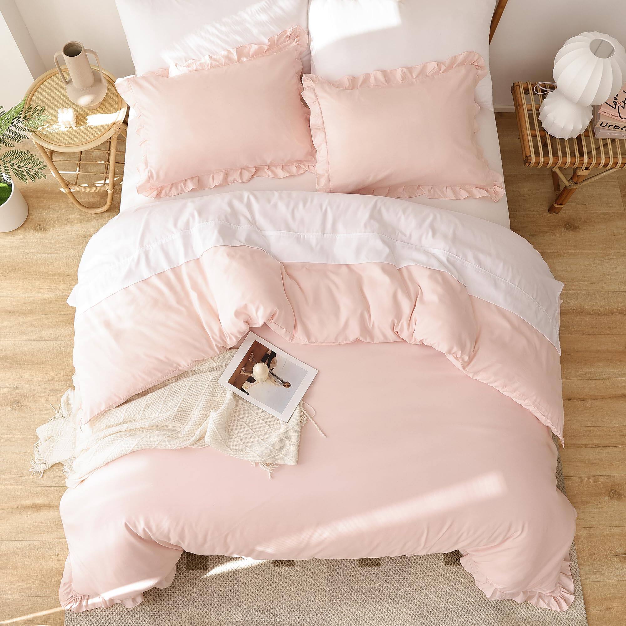 Alt View 5. Comfort Essence - Comforter Set Queen 3pcs1 Ruffled And 2 Pillowcases Vintage Shabby Chic Bedding Soft Fluffy All Season - Grayishpurple-Queen.