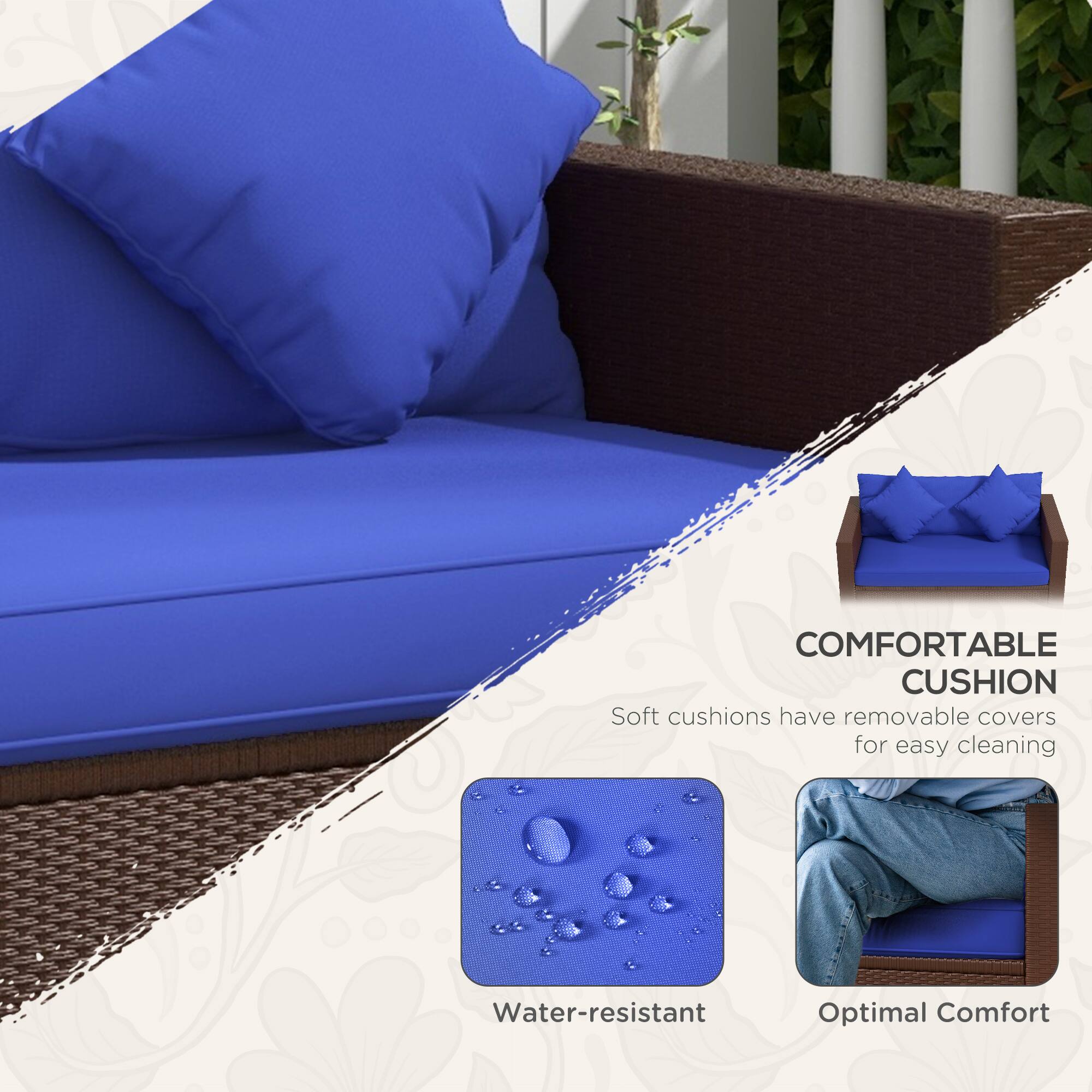 COMFORTABLE CUSHION
Soft cushions have removable covers for easy cleaning
Water-resistant
Optimal Comfort