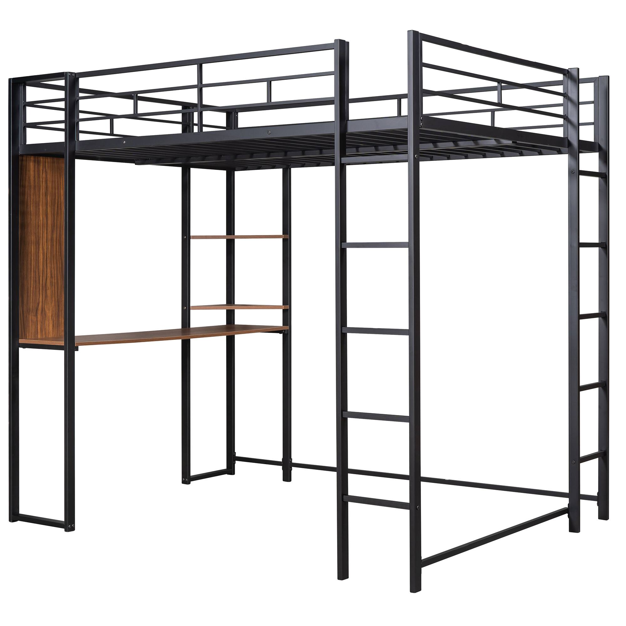 Alt View 4. Spaco - Spaco Full Size Loft Bed, Metal Frame with Desk and 2 Shelves, Sturdy Construction, Under Bed Storage Area, Guardrail - Black.