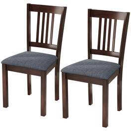 PULUZ - Dining Chairs Set of 2, Upholstered Kitchen Chairs with Rubberwood Frame, Padded Seat and Slat-Back - Espresso Frame and Gray Upholstery
