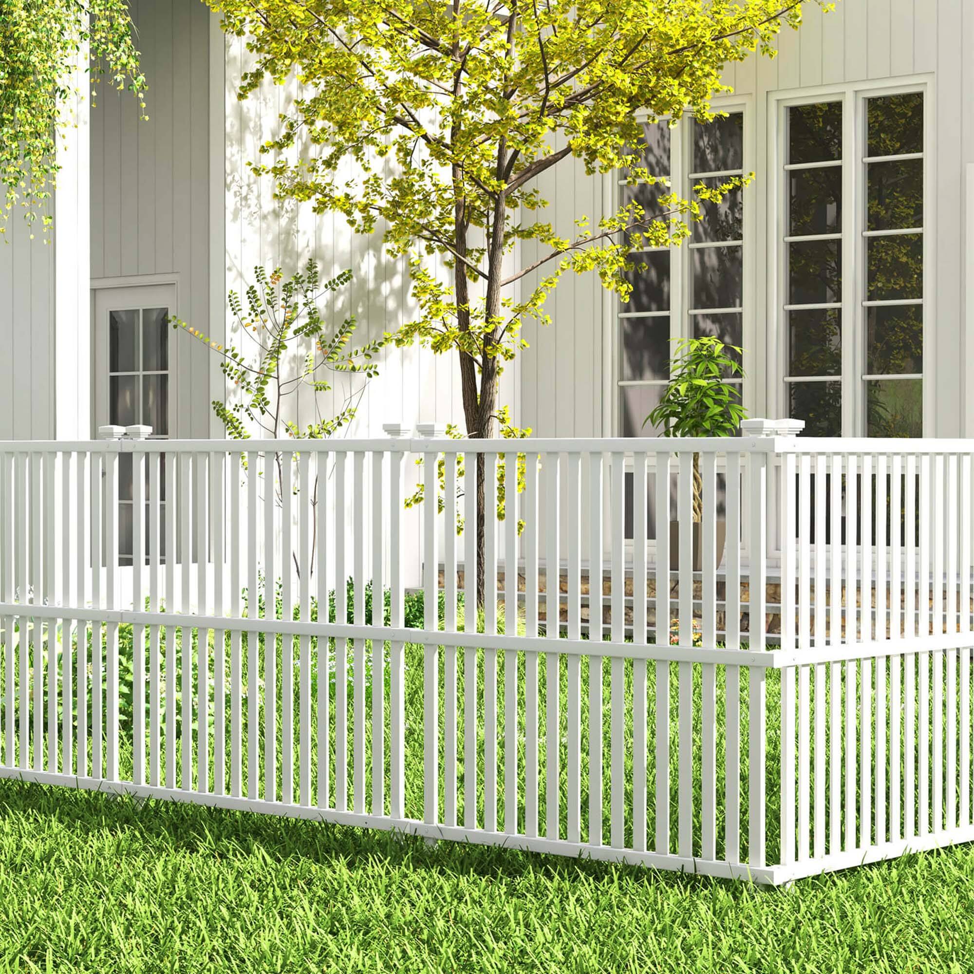 Alt View 2. Costway - 4 Air Conditioner Fence Panels with Metal Ground Stakes No Dig Trash Can Enclosure - White.