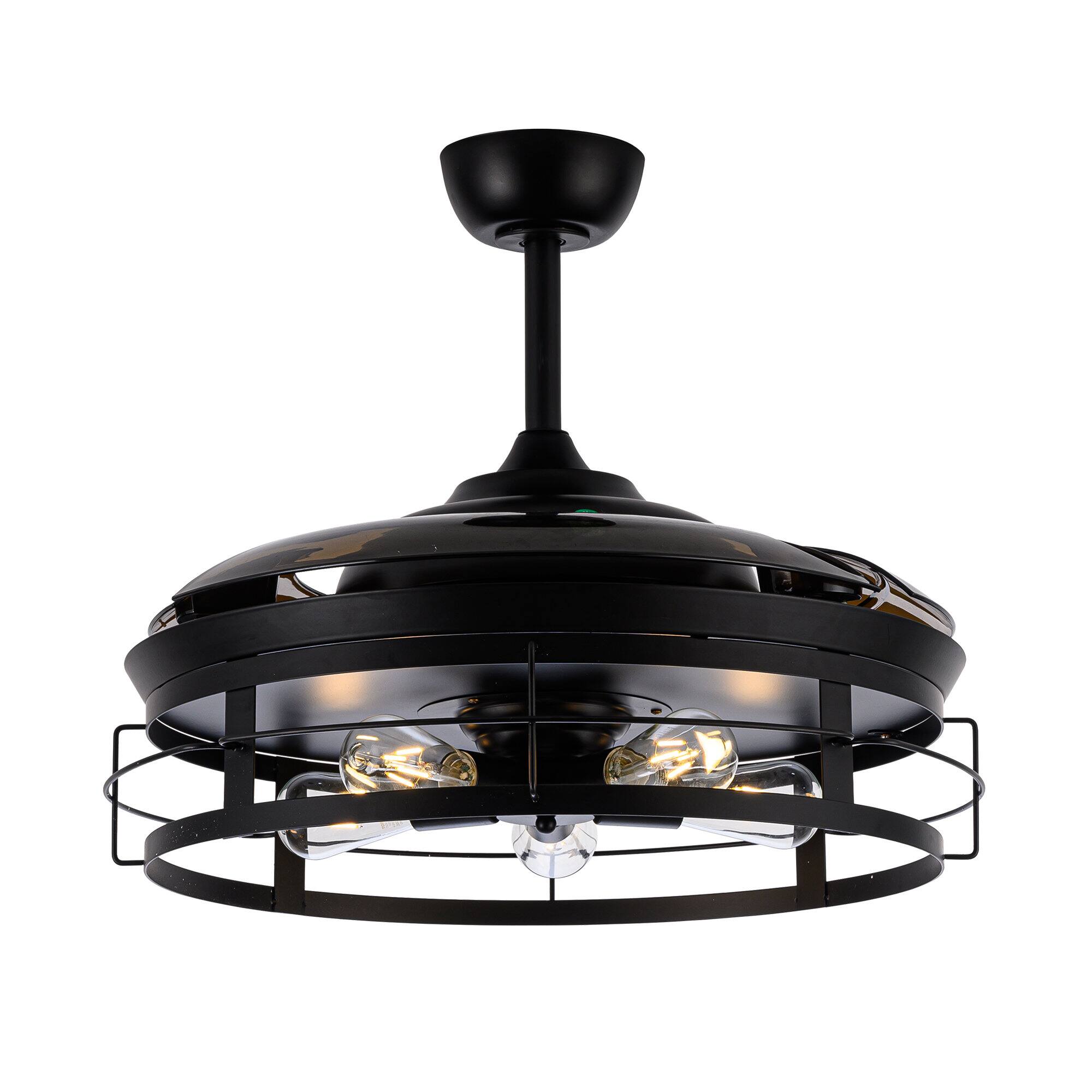 Alt View 6. Parrot Uncle - 52" Industrial Retractable 3-Blade Ceiling Fan Chandelier with Remote - Black.