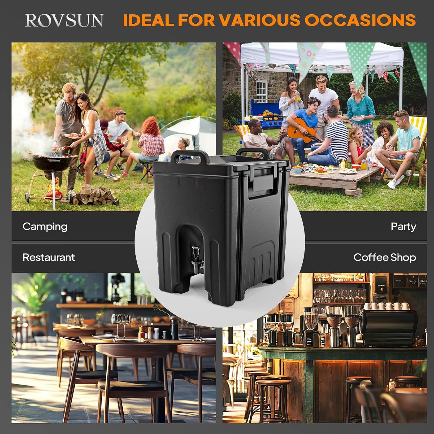 ROVSUN  
IDEAL FOR VARIOUS OCCASIONS  

Camping  
Restaurant  
Party  
Coffee Shop