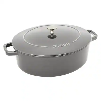 Front. Staub - Staub Cast Iron 6.25-qt Shallow Oval Dutch Oven - Graphite - Graphite.
