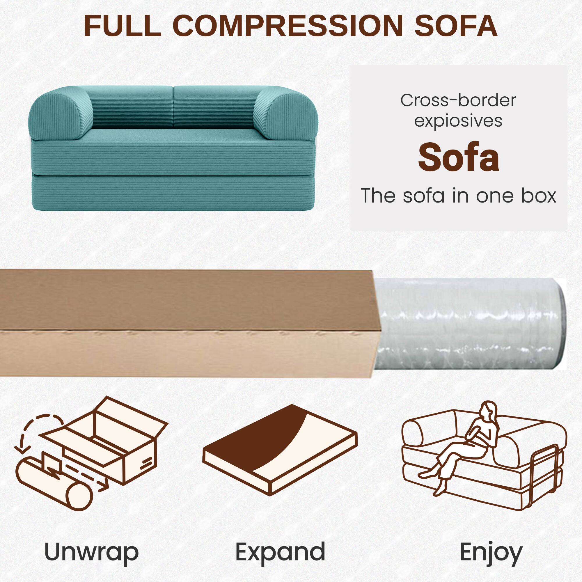 FULL COMPRESSION SOFA

Cross-border expiosives Sofa

The sofa in one box

Unwrap

Expand

Enjoy