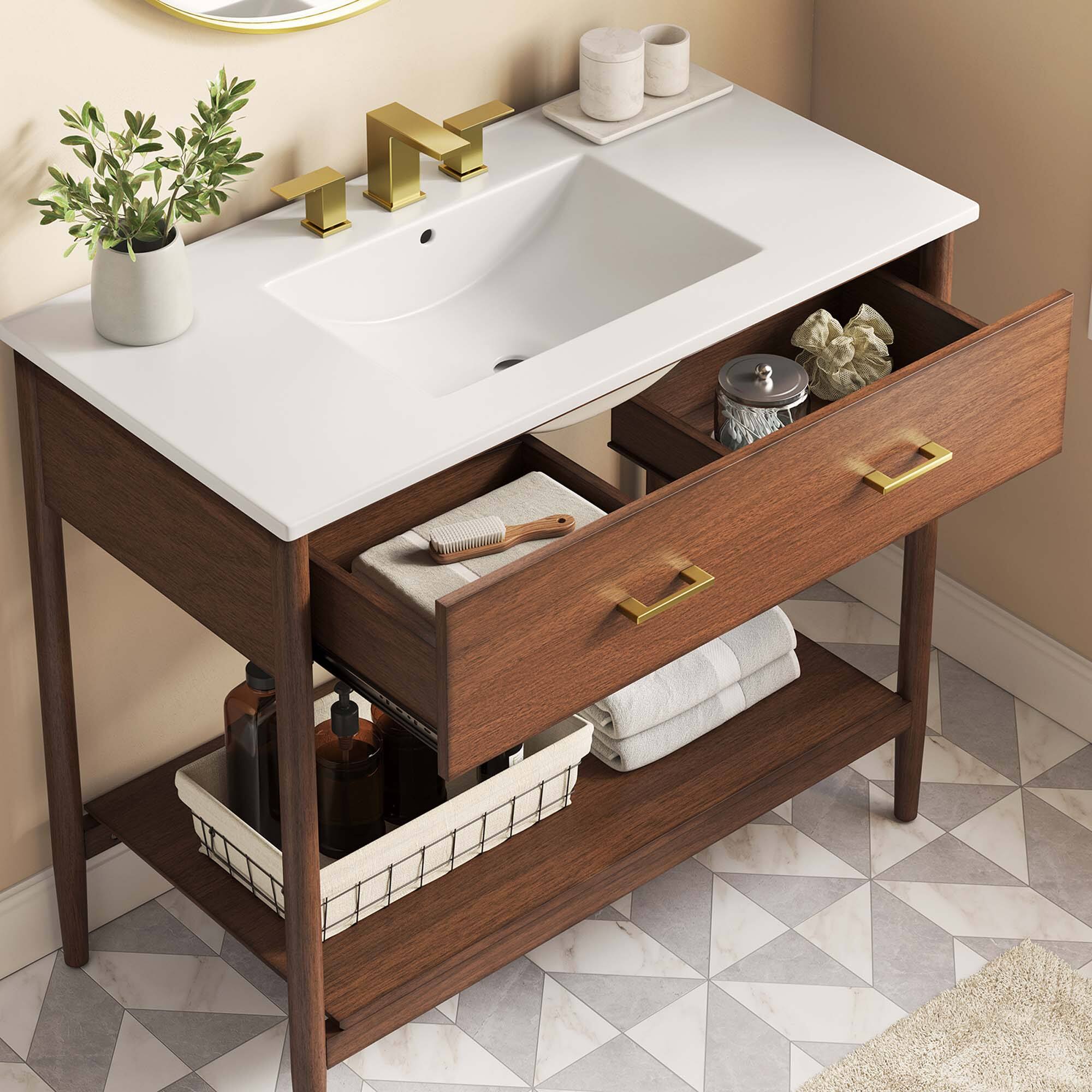 Alt View 1. Modway - Zaire Bathroom Vanity Basin Included by Modway - Walnut White.
