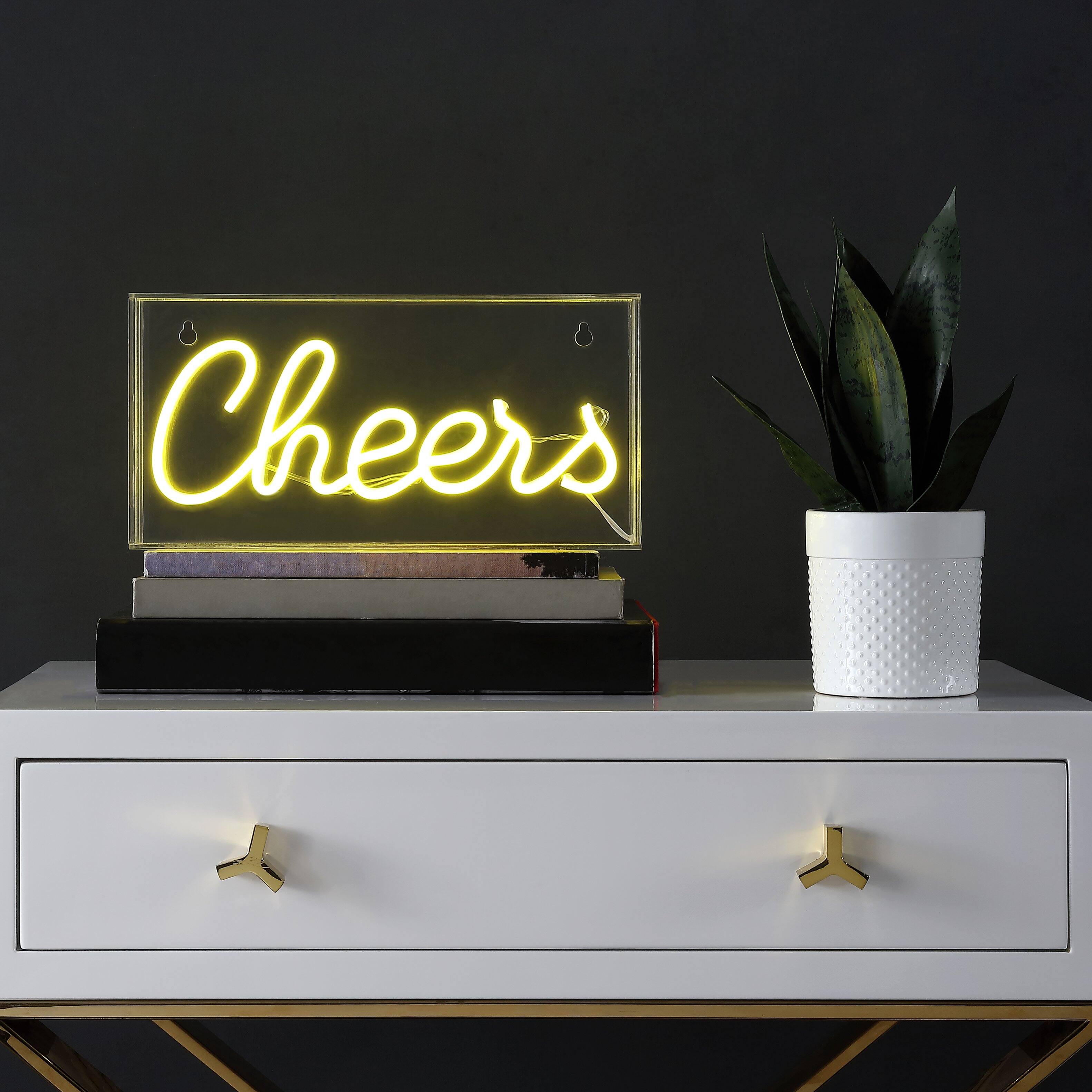 Alt View 5. Jonathan Y - Cheers 11.8" Contemporary Glam Acrylic Box USB Operated LED Neon Light, Yellow - Yellow.