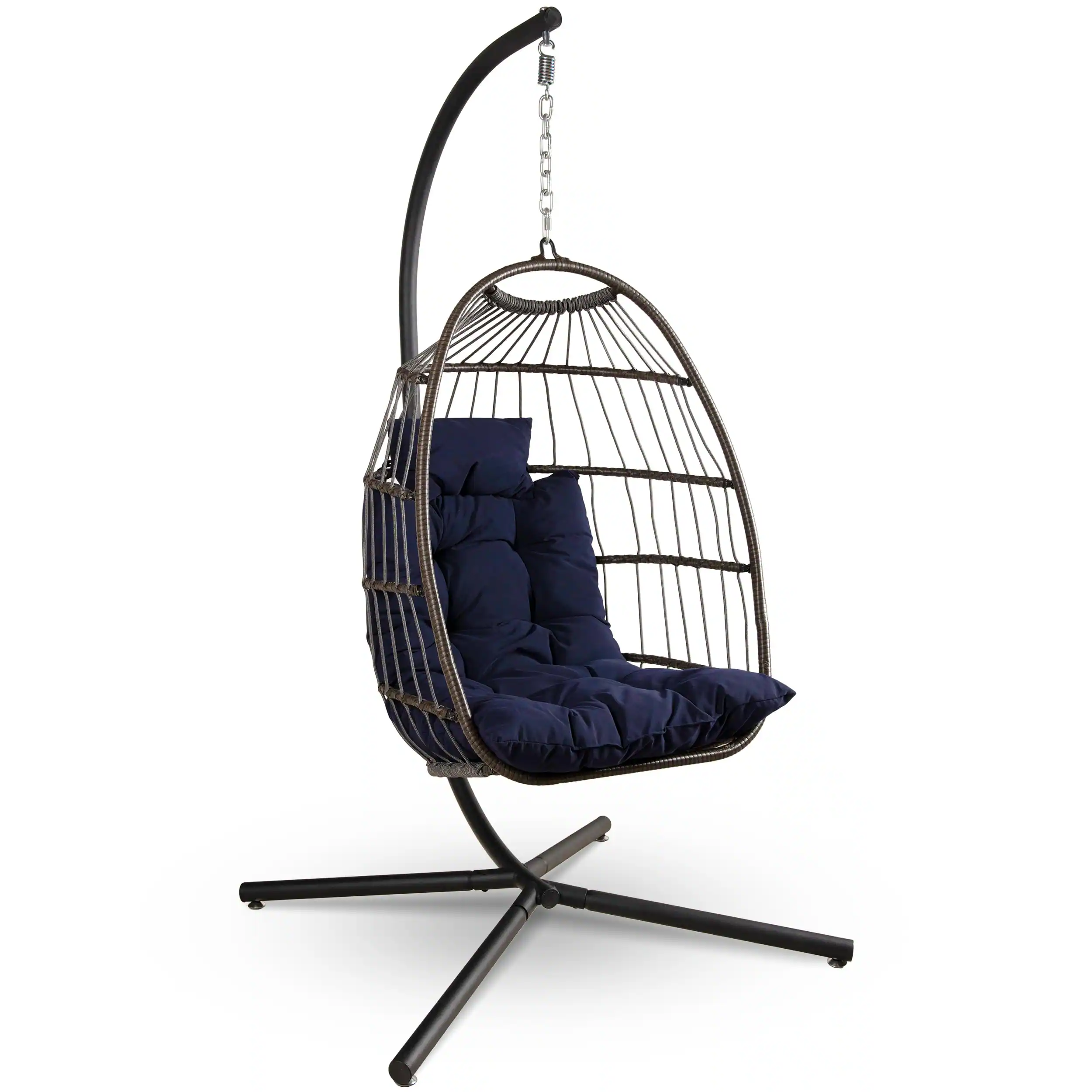 Front. Fabibe - Foldable Deep Blue Egg Chair with Stand Outdoor Indoor Rattan Wicker Hanging Swing Hammock with Waterproof Cushion... - Deep Blue.