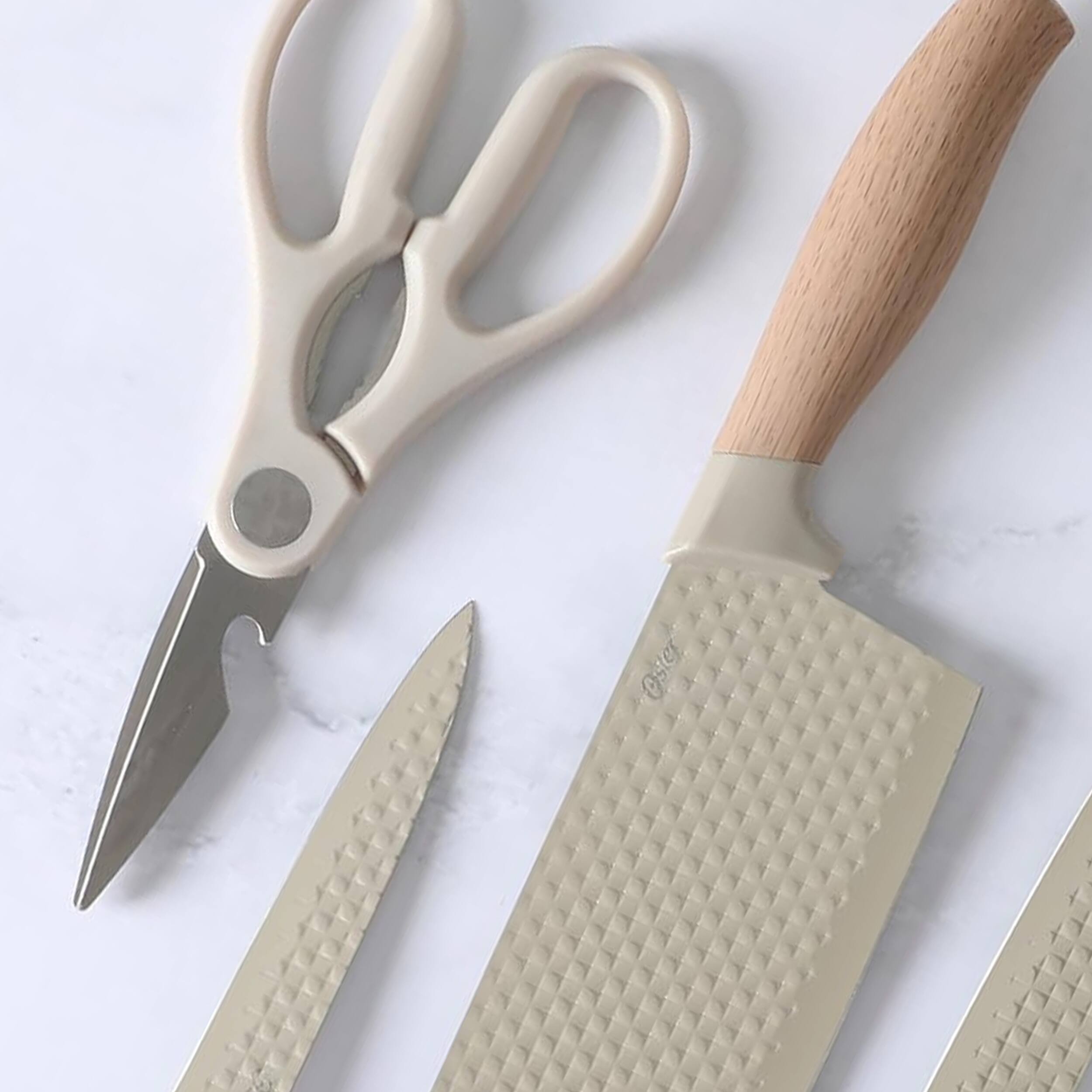 Alt View 4. Oster - Oster Gunderson 3 Piece Stainless Steel Cleaver and Shears Set in Beige.
