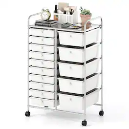 WELLFOR - 15-Drawer Utility Rolling Storage Cart with Metal Tabletop , Drawer Organizer for Craft Office School Storage - White