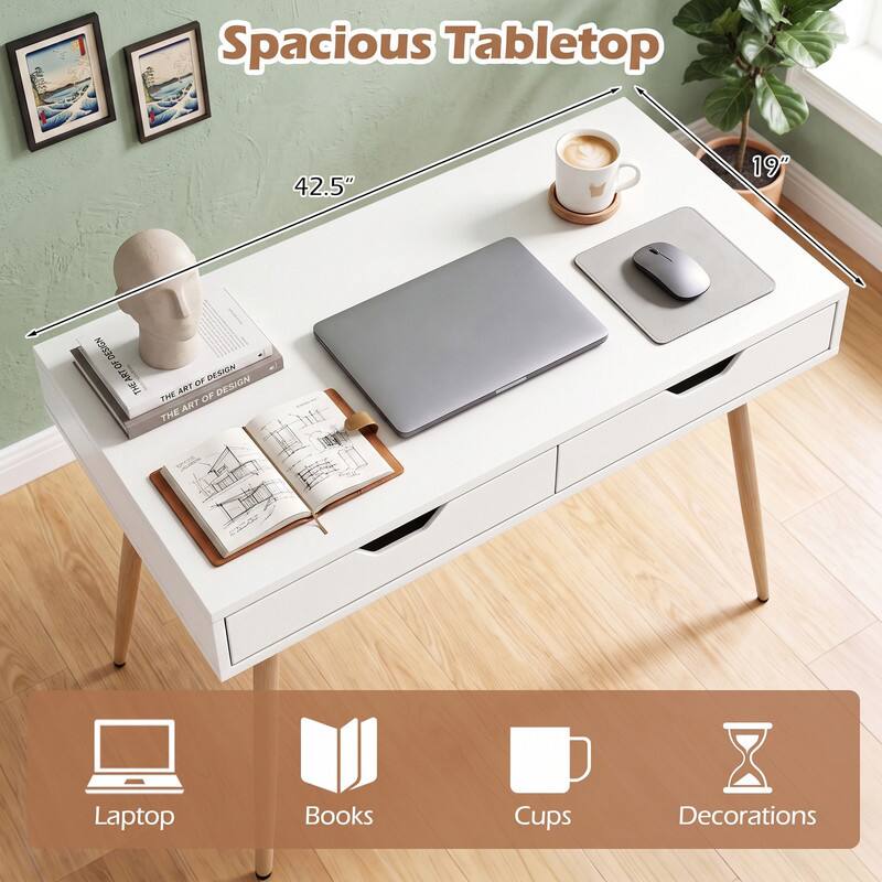 Spacious Tabletop 42.5" 19"  
Laptop Books Cups Decorations