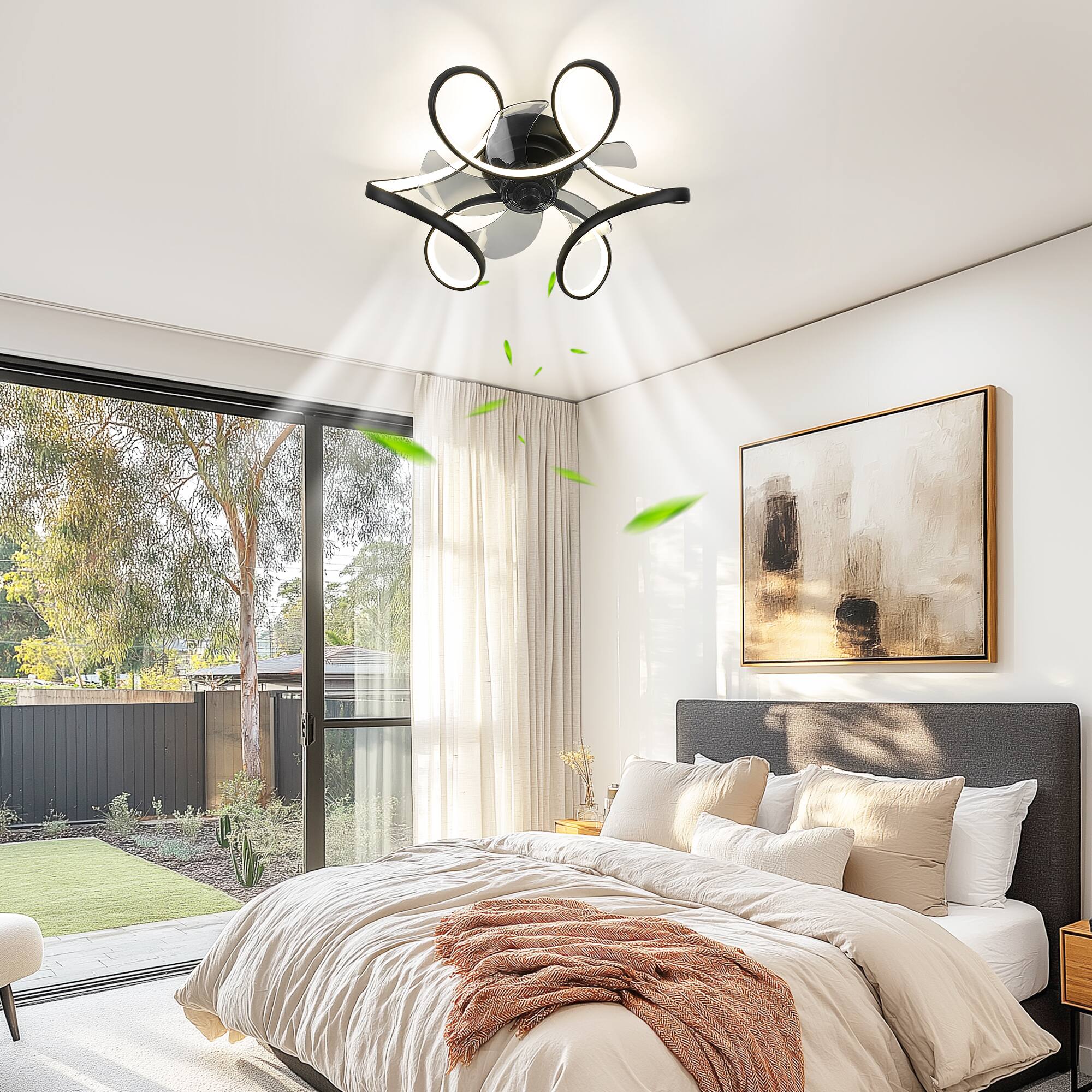 Alt View 1. JAZAVA - 20-Inch Indoor Black Low Profile Reversible Ceiling Fan with LED Light, Quiet ABS Blades,dimmable brightness - Black.