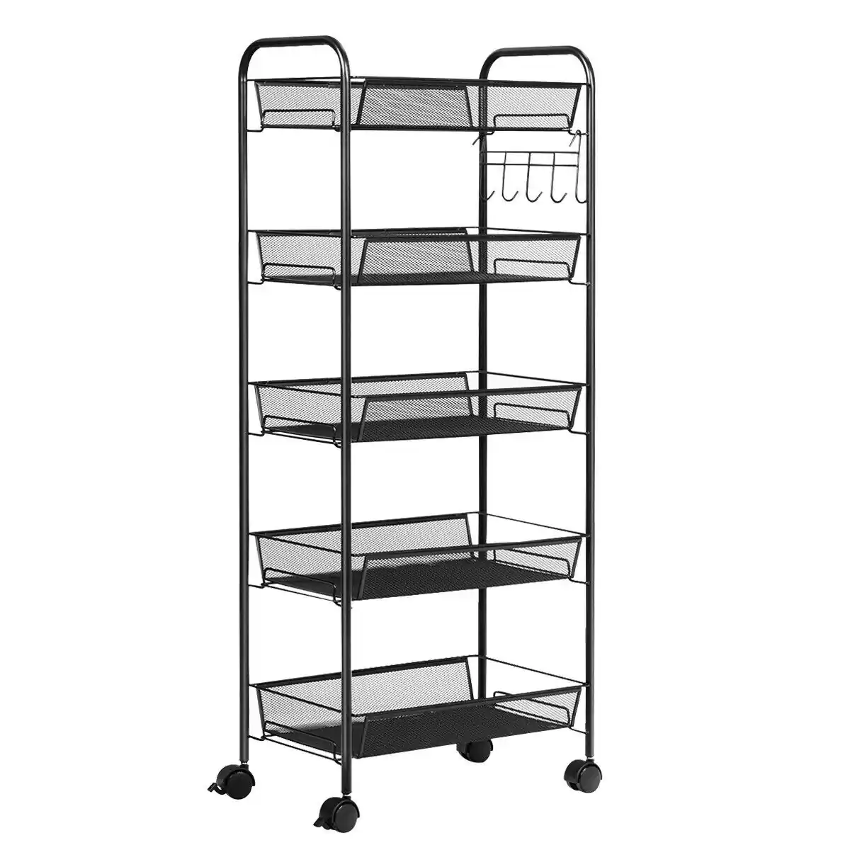 Costway - 5 Tier Mesh Rolling File Utility Cart Storage Basket Home Office Kitchen - Black