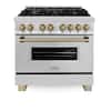 Front. ZLINE - 36 in. Wide 6 Burner Autograph 4.6 cu. ft. Legacy Freestanding Dual Fuel Range with Convection Oven w/ Bronze Accents - Stainless Steel/Champagne Bronze Accents.