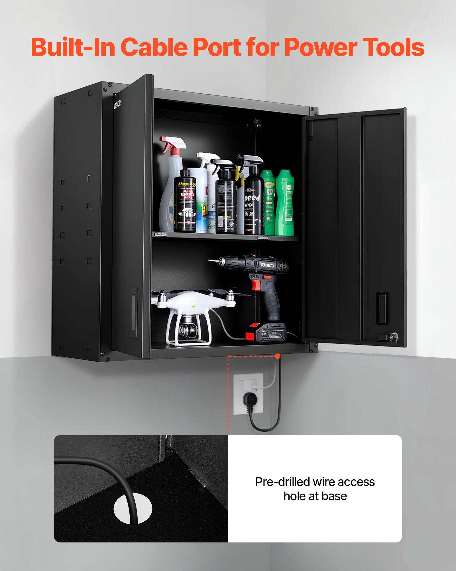 Built-In Cable Port for Power Tools

Pre-drilled wire access hole at base