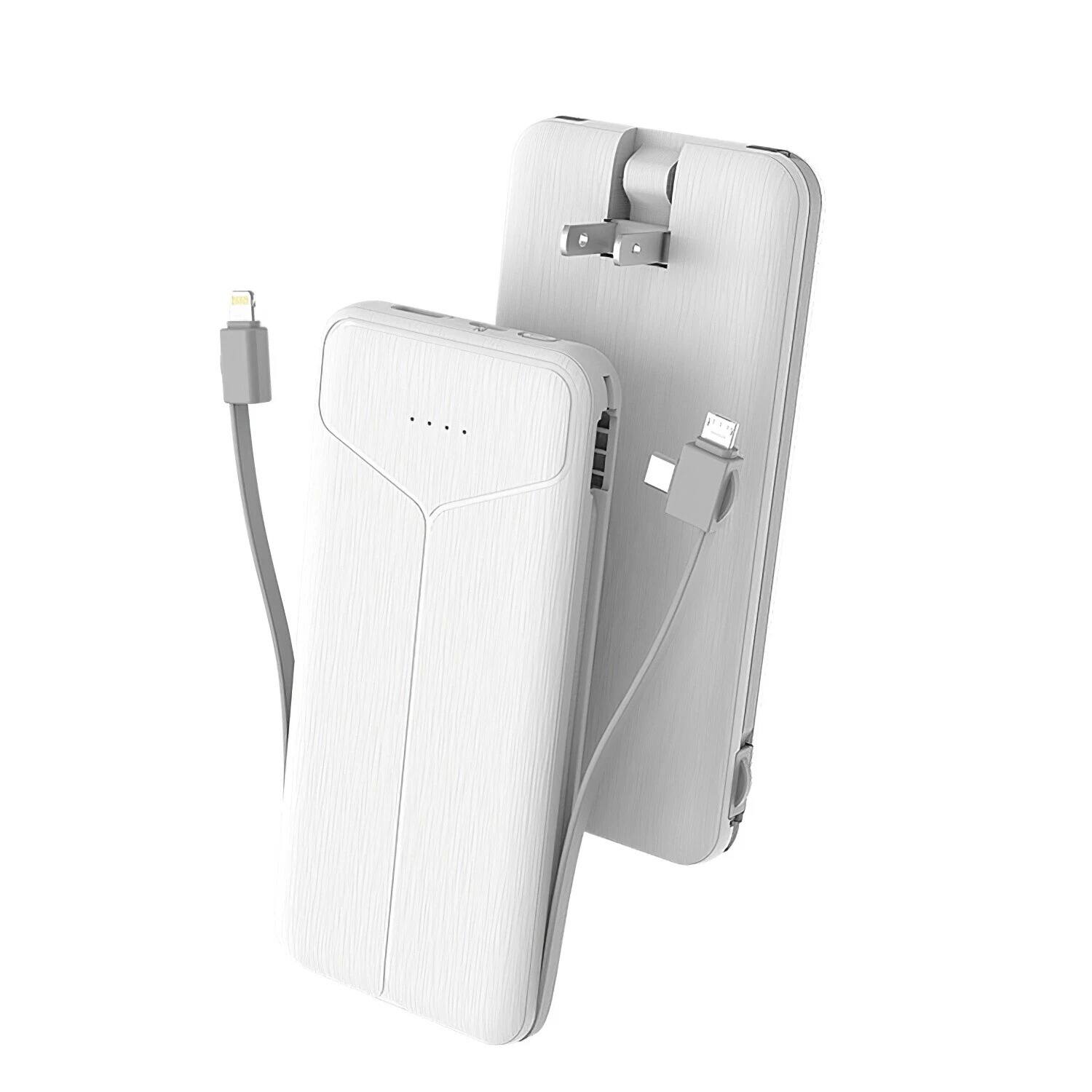 Angle. Stock Preferred - 10000mAh Ultra Slim Power Bank with Built-in AC Wall Plug - White.