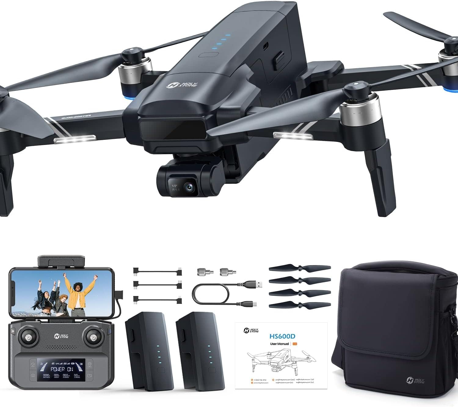 Holy Stone - Sentinel Pro Camera Drone with 3-Axis Gimbal, 6 km Transmission and 80-Minute Flight