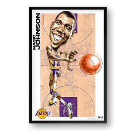 Sporticulture - Magic Johnson Los Angeles Lakers Framed 14" x 20" Player Caricature Art - Multicolor