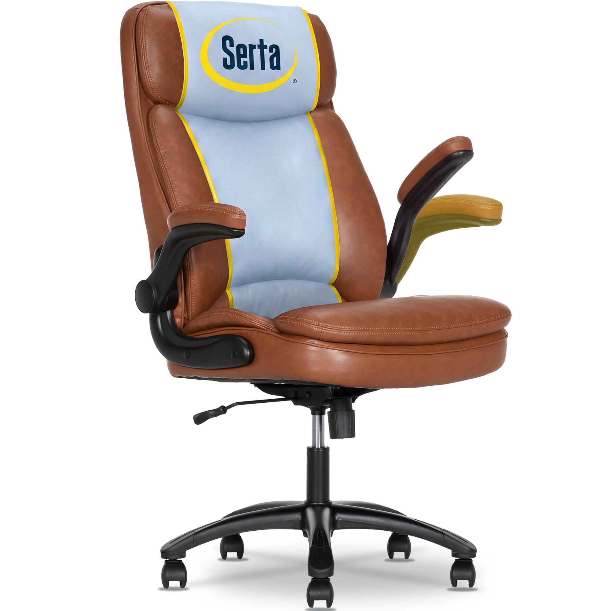 Front. Serta - Big & Tall Executive Office Chair Ergonomic High Back with Lumbar Support Padded Arms Reclining Swivel Leather - BLKBase/Cognac.