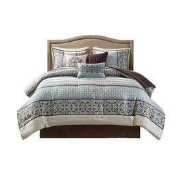 Gracie Mills - Irmgard 7-Piece Geometric and Damask Comforter Set - Blue