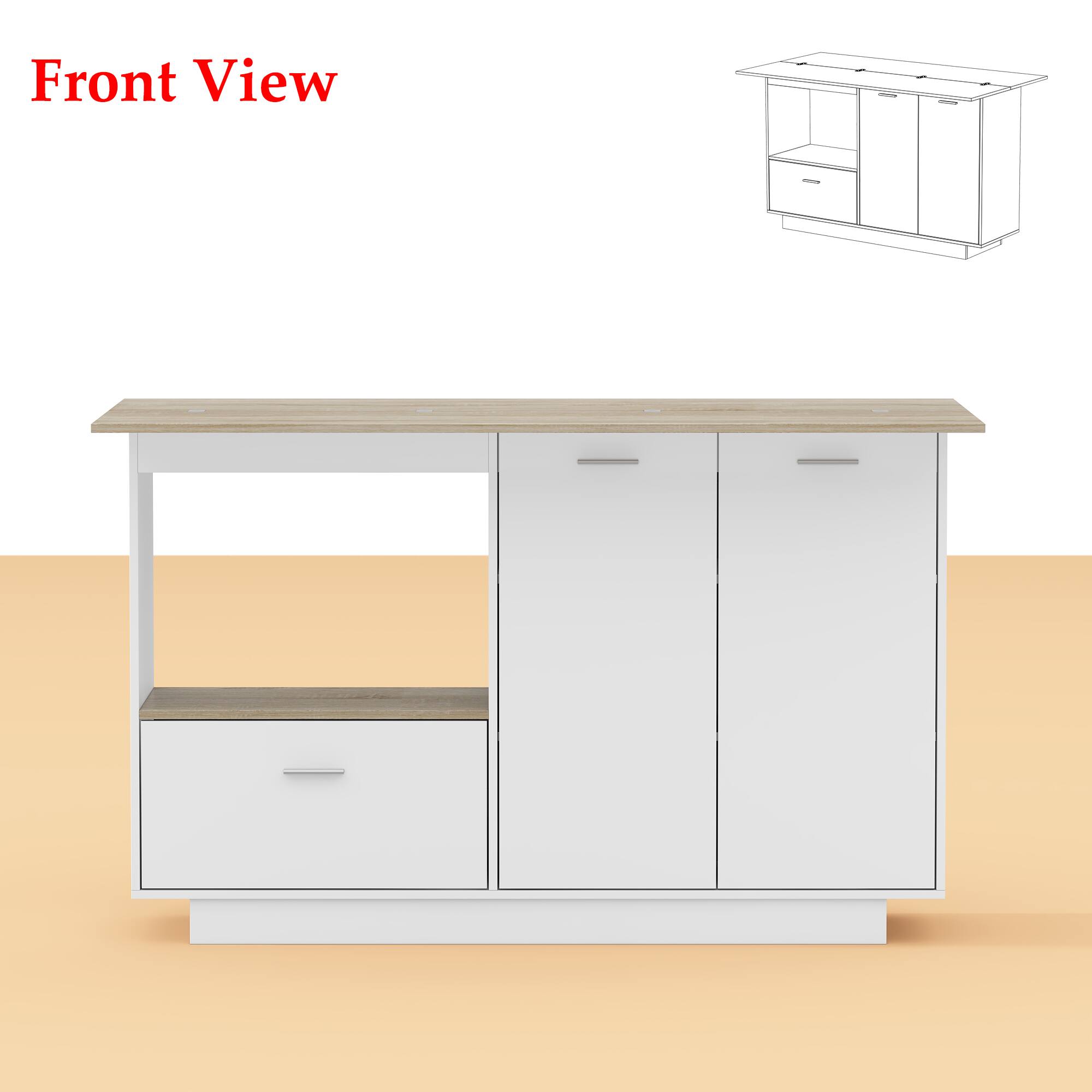 Famapy - Kitchen Island Storage Cabinet: Organize & Elevate Your Space - White & Wooden